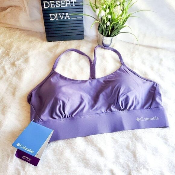 Columbia Womens Sports Bra Purple L Removable Pads Racerback New - Picture 1 of 5